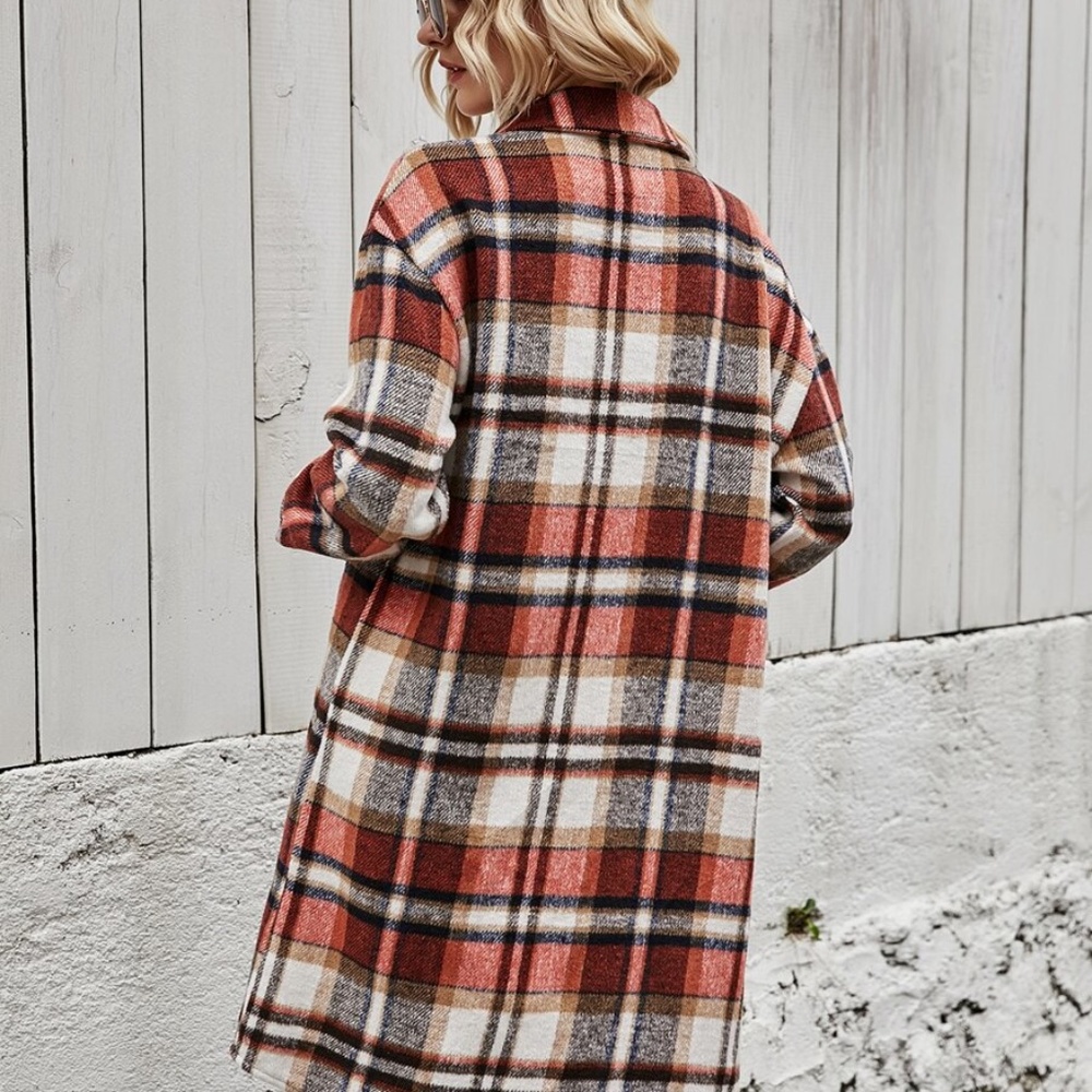 Comfy pink Plaid Button up Oversized Jacket Shacket - Picture 13 of 13